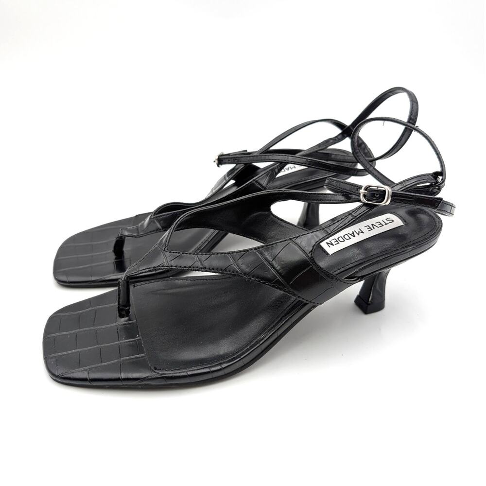 Steve Madden Rayger Ankle Strap Heel Sandal Women's Black Croc Size US8.5M EU39